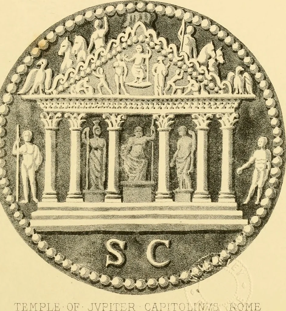 An illustration from Architectura numismatica; or, Architectural medals of classic antiquity: illustrated and explained by comparison with the monuments and the descriptions of ancient authors, and copious text. One hundred lithographs and woodcuts, 1859, leaf 48