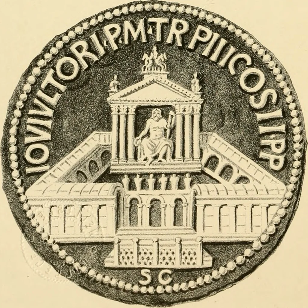 An illustration from Architectura numismatica; or, Architectural medals of classic antiquity: illustrated and explained by comparison with the monuments and the descriptions of ancient authors, and copious text. One hundred lithographs and woodcuts, 1859, leaf 81