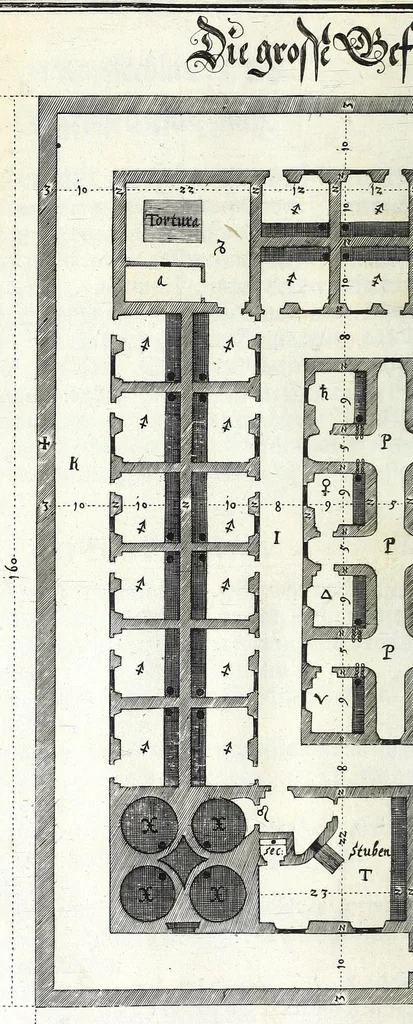 An illustration from Architectura vniversalis, das ist, Von Kriegs, Statt- vnd Wasser Gebäwen ... : auss eigener experientza vnd viel-Jähriger Observation zusamen getragen, beschreiben, vnd mit 60. Kupfferstucken vorgebildet vnd delinirt, 1635, leaf 222