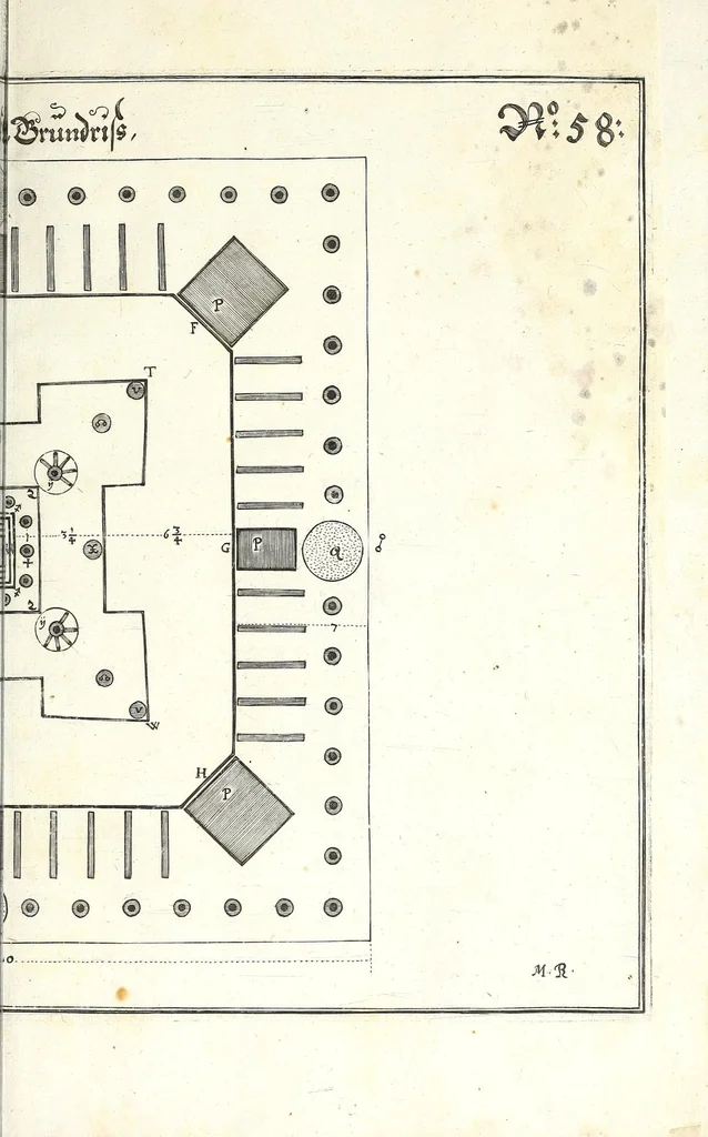 An illustration from Architectura vniversalis, das ist, Von Kriegs, Statt- vnd Wasser Gebäwen ... : auss eigener experientza vnd viel-Jähriger Observation zusamen getragen, beschreiben, vnd mit 60. Kupfferstucken vorgebildet vnd delinirt, 1635, leaf 419