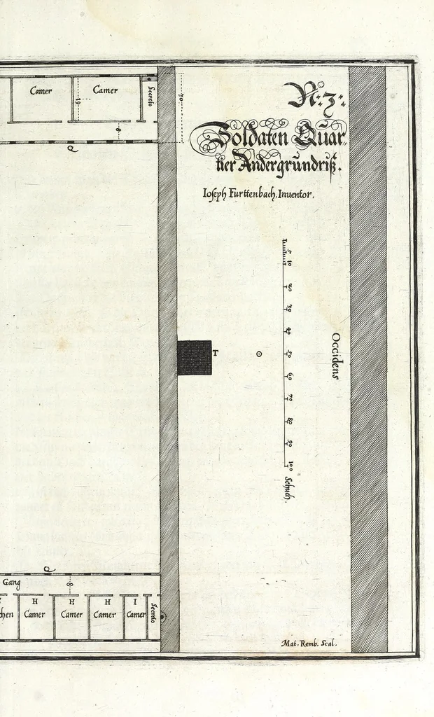 An illustration from Architectura vniversalis, das ist, Von Kriegs, Statt- vnd Wasser Gebäwen ... : auss eigener experientza vnd viel-Jähriger Observation zusamen getragen, beschreiben, vnd mit 60. Kupfferstucken vorgebildet vnd delinirt, 1635, leaf 61