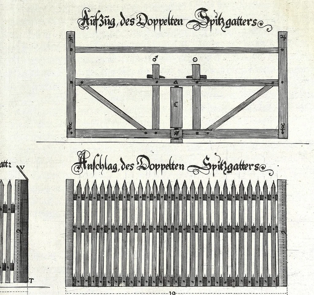 An illustration from Architectura vniversalis, das ist, Von Kriegs, Statt- vnd Wasser Gebäwen ... : auss eigener experientza vnd viel-Jähriger Observation zusamen getragen, beschreiben, vnd mit 60. Kupfferstucken vorgebildet vnd delinirt, 1635, leaf 91