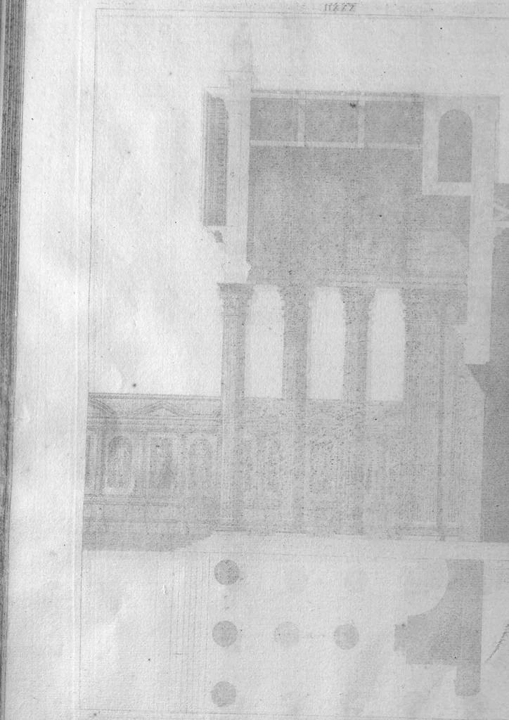 An illustration from The architecture of A. Palladio, in four books : containing, a short treatise of the five orders, and the most necessary observations concerning all sorts of building : as also the different construction of private and publick houses, high-ways, bridges, market-places, xystes, and temples, with their plans, sections, and uprights : to which are added several notes and observations made by Inigo Jones, never printed before, 1715, leaf 306