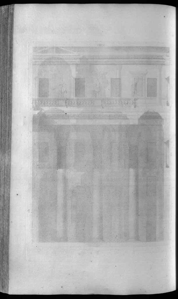 An illustration from The architecture of A. Palladio, in four books : containing, a short treatise of the five orders, and the most necessary observations concerning all sorts of building : as also the different construction of private and publick houses, high-ways, bridges, market-places, xystes, and temples, with their plans, sections, and uprights : to which are added several notes and observations made by Inigo Jones, never printed before, 1715, leaf 616