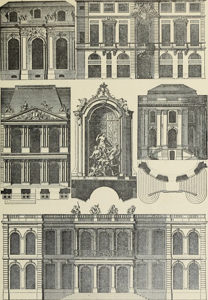 An illustration from Architecture, décoration et ameublement pendant le dix-huitième siècle, Régence - Louis XV. Symétrie et asymétrie proportions légères et courbes capricieuses, 1900, leaf 100