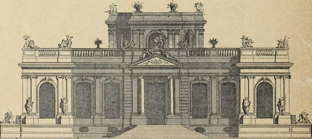 An illustration from Architecture, décoration et ameublement pendant le dix-huitième siècle, Régence - Louis XV. Symétrie et asymétrie proportions légères et courbes capricieuses, 1900, leaf 101