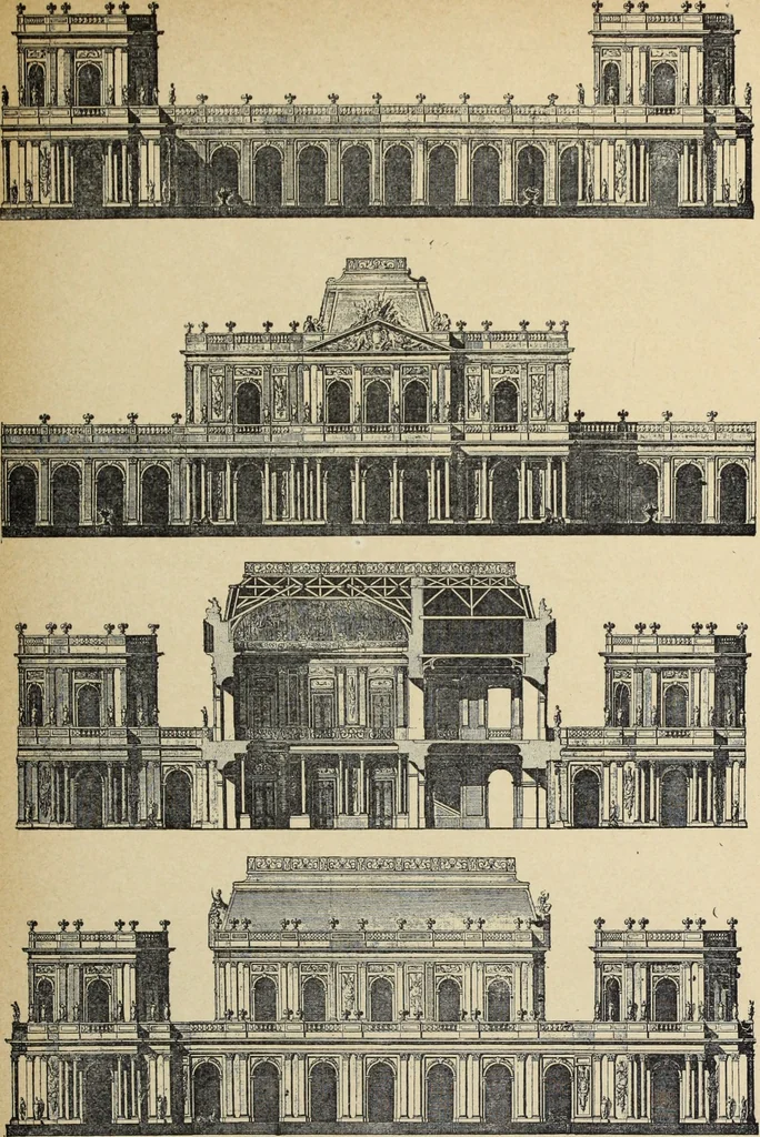 An illustration from Architecture, décoration et ameublement pendant le dix-huitième siècle, Régence - Louis XV. Symétrie et asymétrie proportions légères et courbes capricieuses, 1900, leaf 104