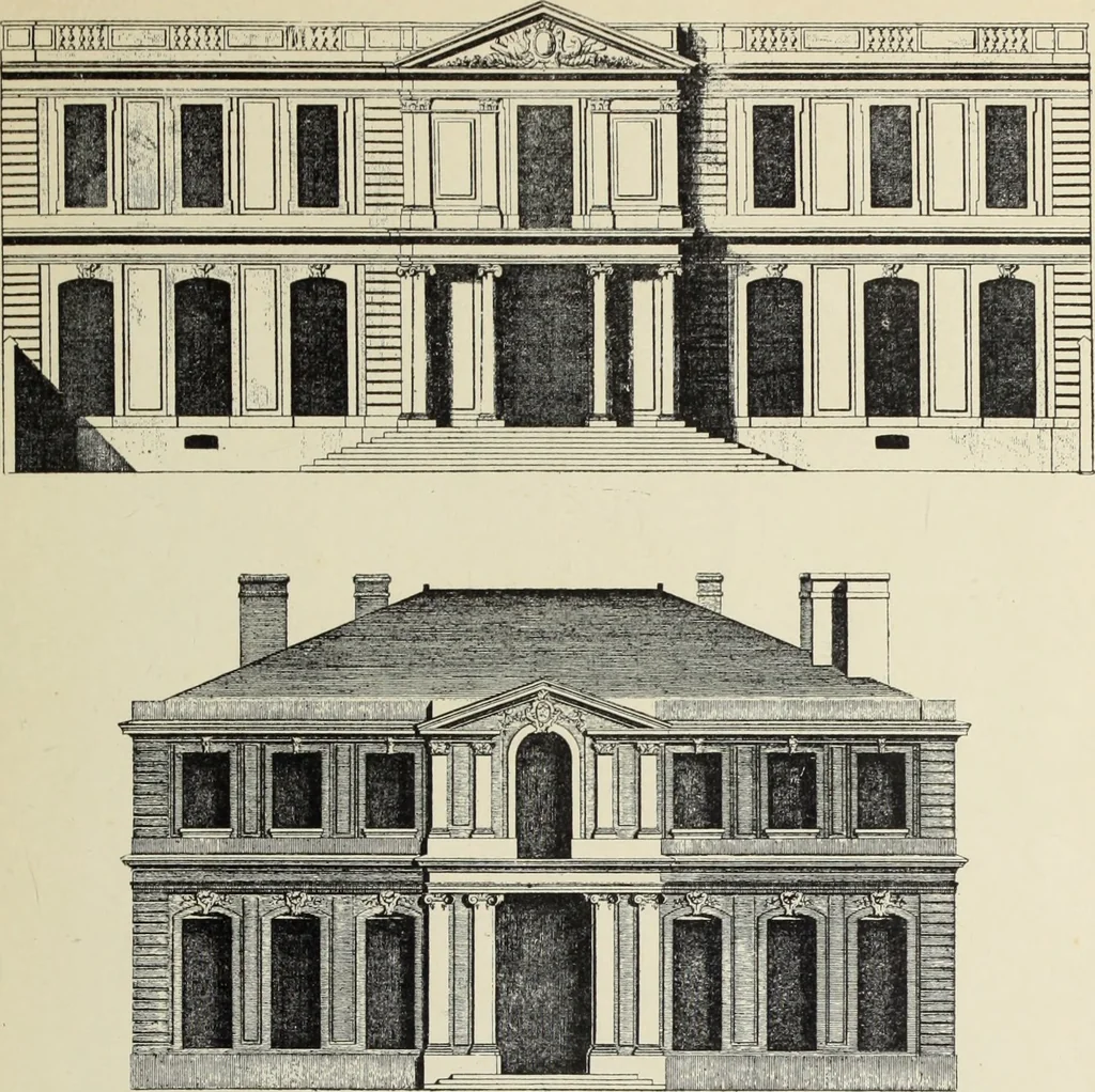 An illustration from Architecture, décoration et ameublement pendant le dix-huitième siècle, Régence - Louis XV. Symétrie et asymétrie proportions légères et courbes capricieuses, 1900, leaf 106