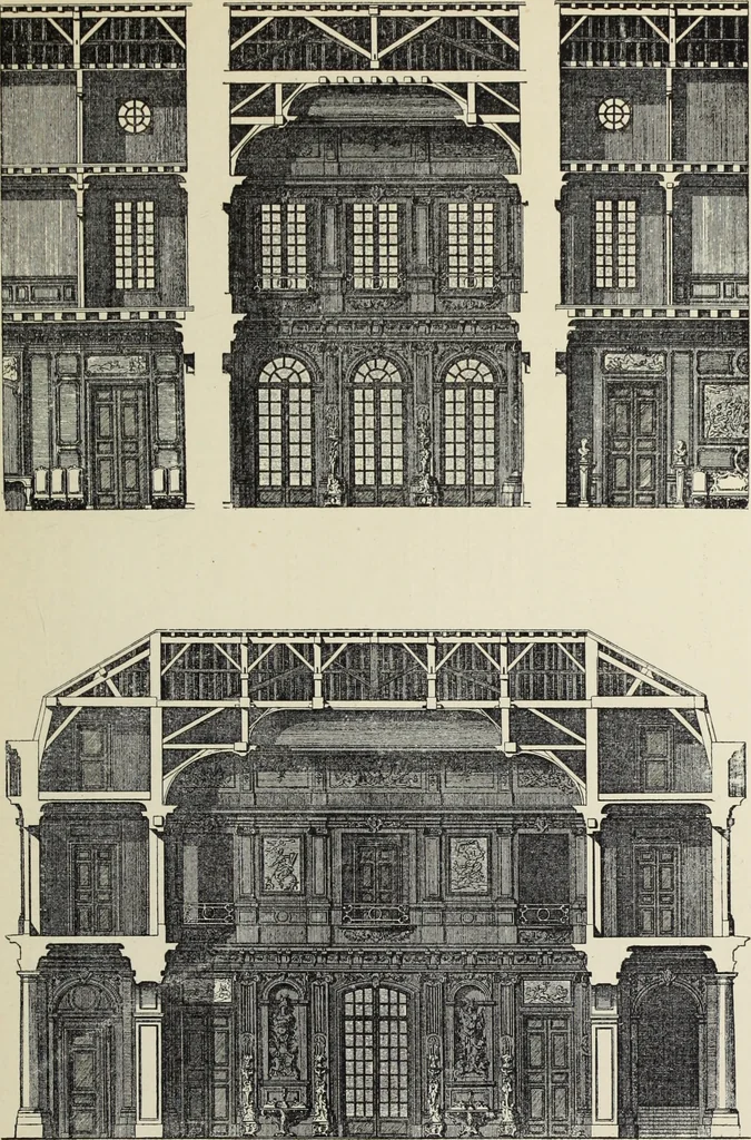An illustration from Architecture, décoration et ameublement pendant le dix-huitième siècle, Régence - Louis XV. Symétrie et asymétrie proportions légères et courbes capricieuses, 1900, leaf 108