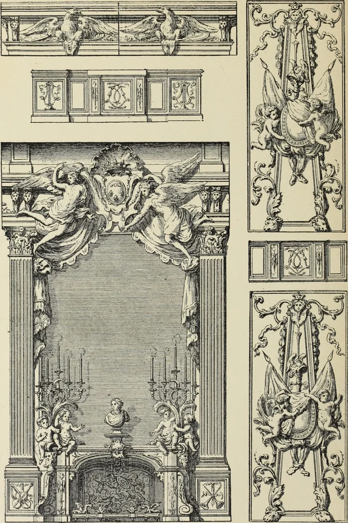 An illustration from Architecture, décoration et ameublement pendant le dix-huitième siècle, Régence - Louis XV. Symétrie et asymétrie proportions légères et courbes capricieuses, 1900, leaf 119