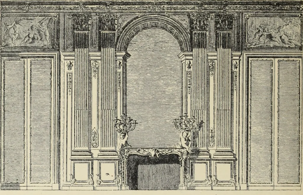 An illustration from Architecture, décoration et ameublement pendant le dix-huitième siècle, Régence - Louis XV. Symétrie et asymétrie proportions légères et courbes capricieuses, 1900, leaf 121
