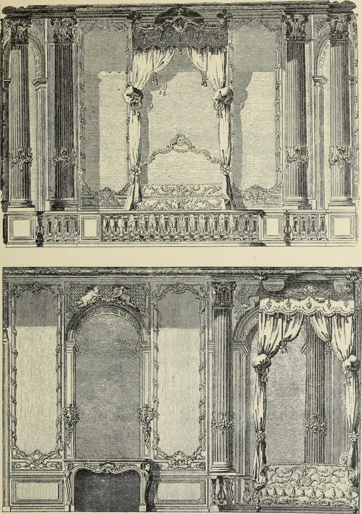 An illustration from Architecture, décoration et ameublement pendant le dix-huitième siècle, Régence - Louis XV. Symétrie et asymétrie proportions légères et courbes capricieuses, 1900, leaf 122