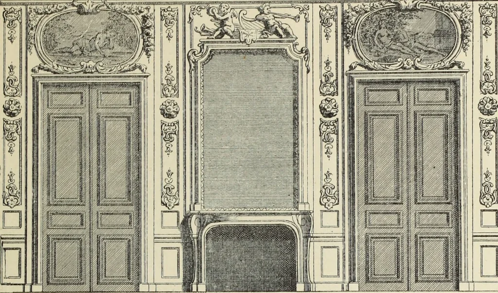 An illustration from Architecture, décoration et ameublement pendant le dix-huitième siècle, Régence - Louis XV. Symétrie et asymétrie proportions légères et courbes capricieuses, 1900, leaf 124