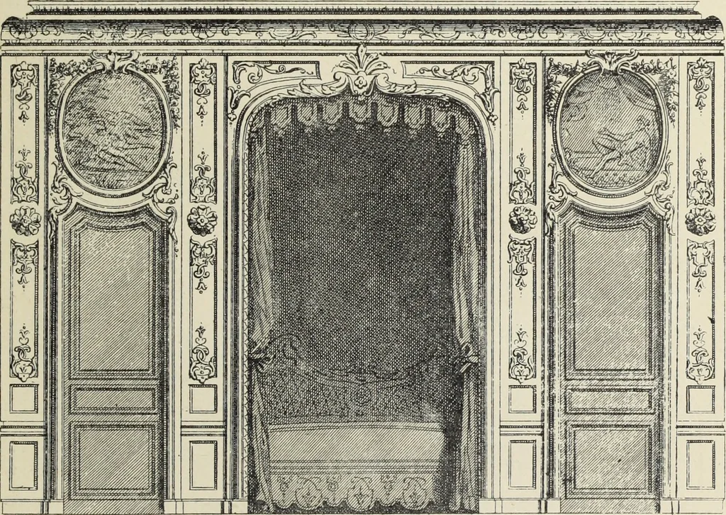 An illustration from Architecture, décoration et ameublement pendant le dix-huitième siècle, Régence - Louis XV. Symétrie et asymétrie proportions légères et courbes capricieuses, 1900, leaf 124