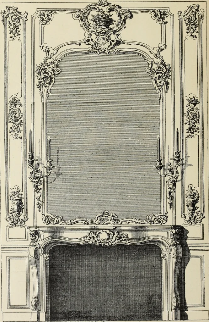 An illustration from Architecture, décoration et ameublement pendant le dix-huitième siècle, Régence - Louis XV. Symétrie et asymétrie proportions légères et courbes capricieuses, 1900, leaf 129