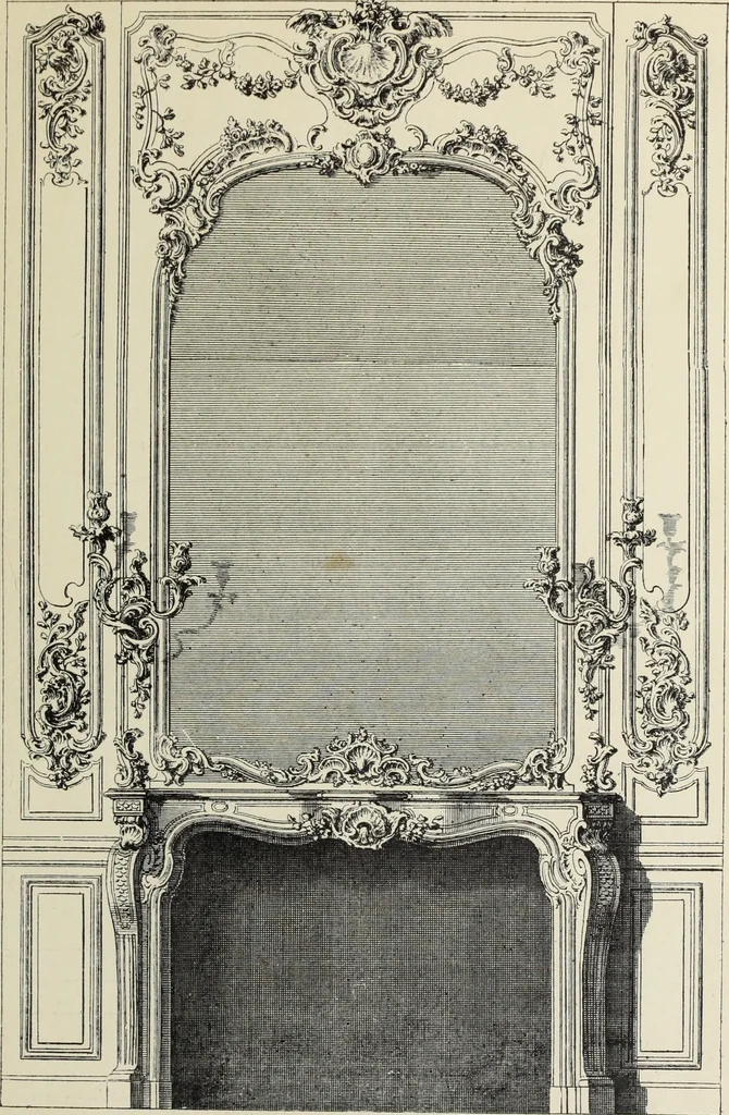 An illustration from Architecture, décoration et ameublement pendant le dix-huitième siècle, Régence - Louis XV. Symétrie et asymétrie proportions légères et courbes capricieuses, 1900, leaf 130