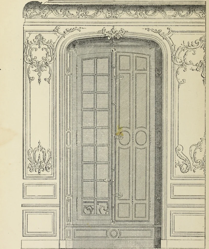 An illustration from Architecture, décoration et ameublement pendant le dix-huitième siècle, Régence - Louis XV. Symétrie et asymétrie proportions légères et courbes capricieuses, 1900, leaf 131