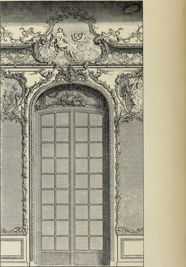 An illustration from Architecture, décoration et ameublement pendant le dix-huitième siècle, Régence - Louis XV. Symétrie et asymétrie proportions légères et courbes capricieuses, 1900, leaf 133