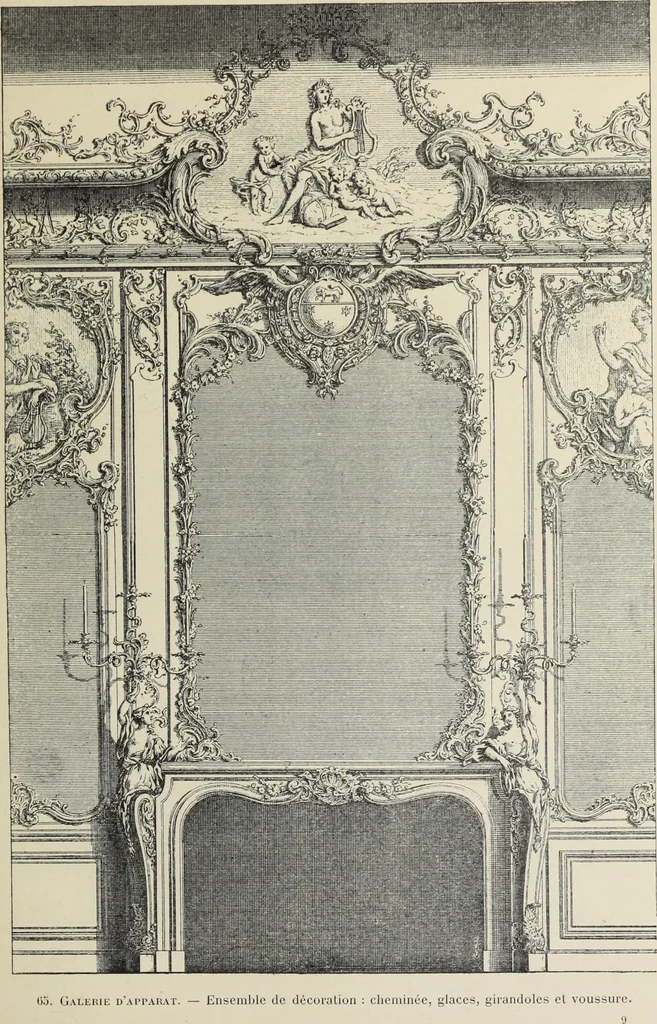 An illustration from Architecture, décoration et ameublement pendant le dix-huitième siècle, Régence - Louis XV. Symétrie et asymétrie proportions légères et courbes capricieuses, 1900, leaf 134