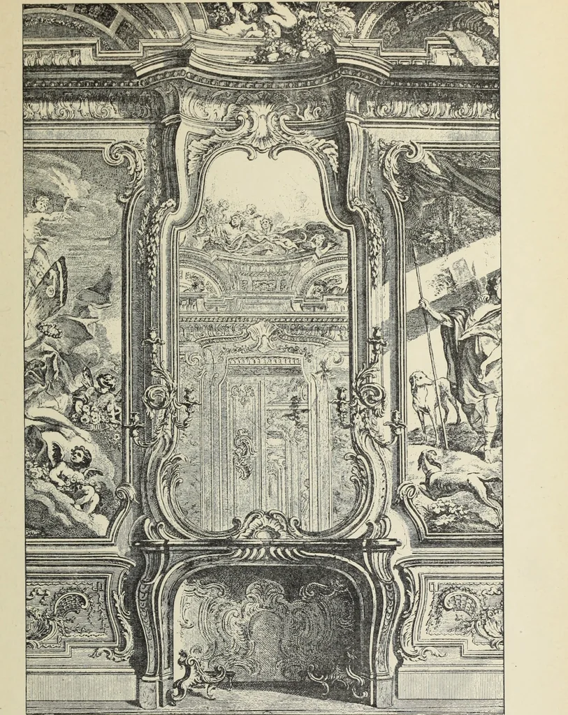 An illustration from Architecture, décoration et ameublement pendant le dix-huitième siècle, Régence - Louis XV. Symétrie et asymétrie proportions légères et courbes capricieuses, 1900, leaf 138