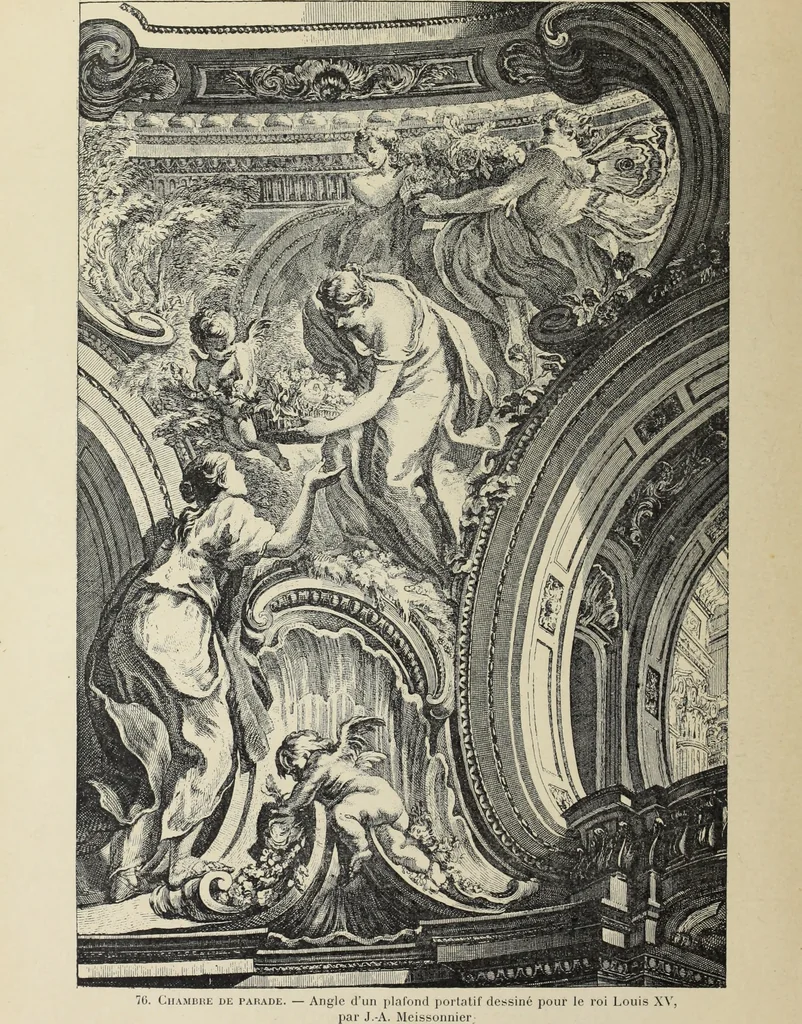 An illustration from Architecture, décoration et ameublement pendant le dix-huitième siècle, Régence - Louis XV. Symétrie et asymétrie proportions légères et courbes capricieuses, 1900, leaf 145