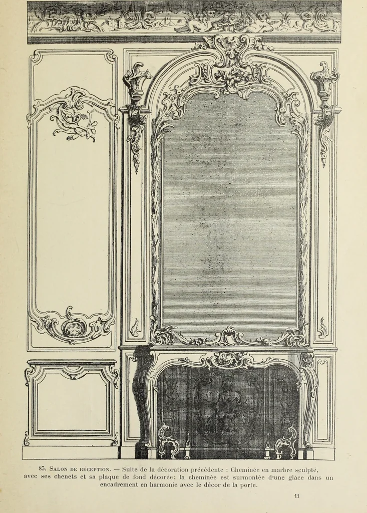 An illustration from Architecture, décoration et ameublement pendant le dix-huitième siècle, Régence - Louis XV. Symétrie et asymétrie proportions légères et courbes capricieuses, 1900, leaf 152