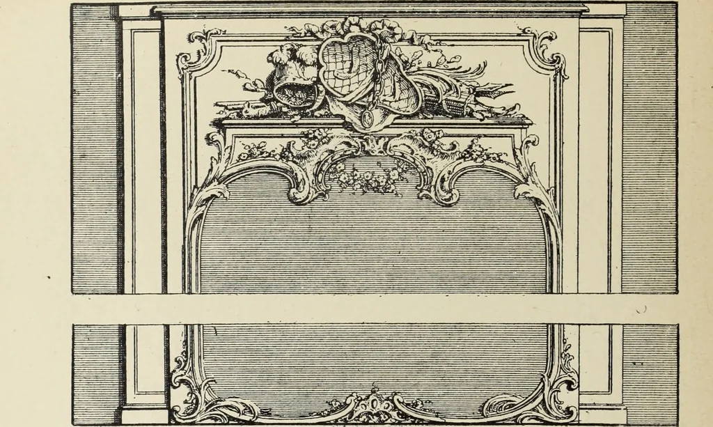 An illustration from Architecture, décoration et ameublement pendant le dix-huitième siècle, Régence - Louis XV. Symétrie et asymétrie proportions légères et courbes capricieuses, 1900, leaf 159