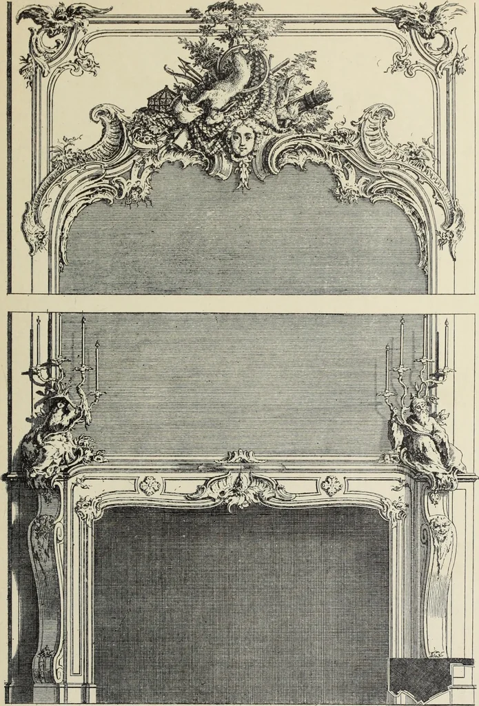 An illustration from Architecture, décoration et ameublement pendant le dix-huitième siècle, Régence - Louis XV. Symétrie et asymétrie proportions légères et courbes capricieuses, 1900, leaf 160