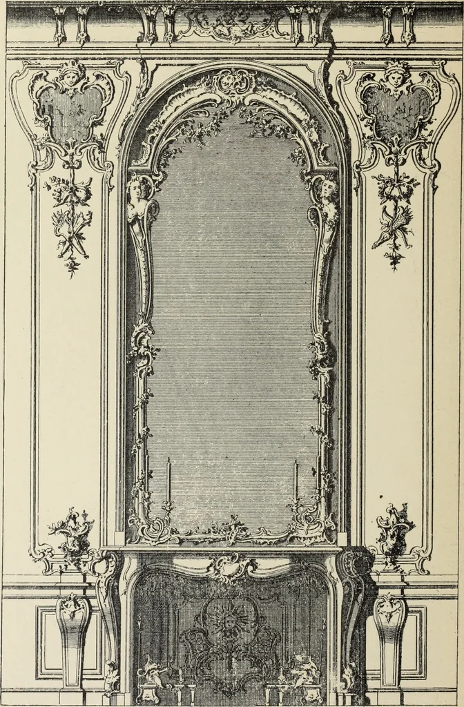 An illustration from Architecture, décoration et ameublement pendant le dix-huitième siècle, Régence - Louis XV. Symétrie et asymétrie proportions légères et courbes capricieuses, 1900, leaf 161