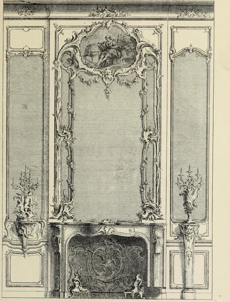 An illustration from Architecture, décoration et ameublement pendant le dix-huitième siècle, Régence - Louis XV. Symétrie et asymétrie proportions légères et courbes capricieuses, 1900, leaf 162