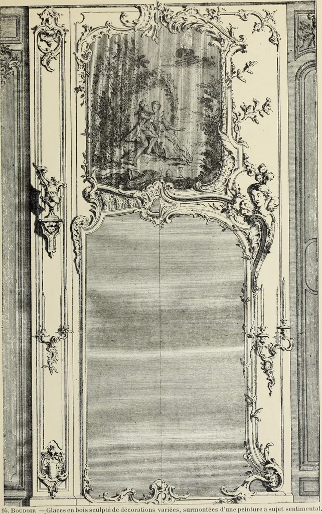 An illustration from Architecture, décoration et ameublement pendant le dix-huitième siècle, Régence - Louis XV. Symétrie et asymétrie proportions légères et courbes capricieuses, 1900, leaf 164