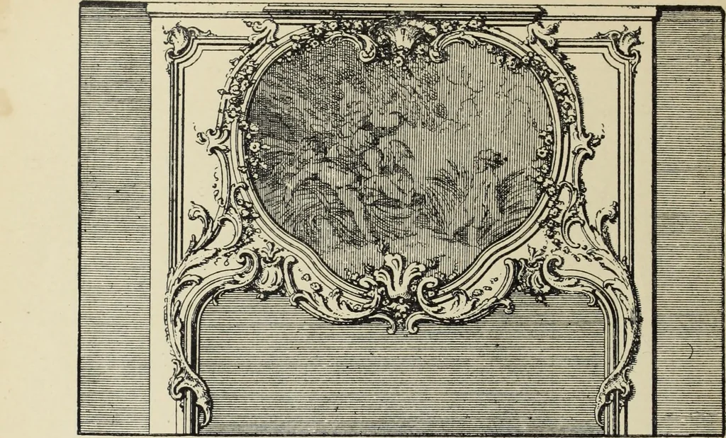 An illustration from Architecture, décoration et ameublement pendant le dix-huitième siècle, Régence - Louis XV. Symétrie et asymétrie proportions légères et courbes capricieuses, 1900, leaf 167