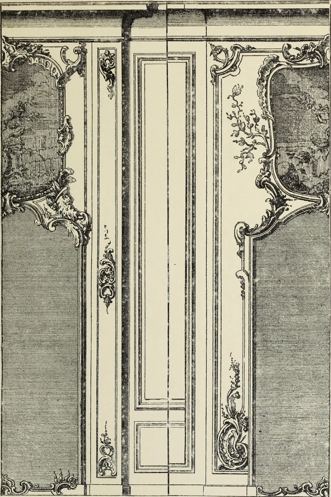An illustration from Architecture, décoration et ameublement pendant le dix-huitième siècle, Régence - Louis XV. Symétrie et asymétrie proportions légères et courbes capricieuses, 1900, leaf 170