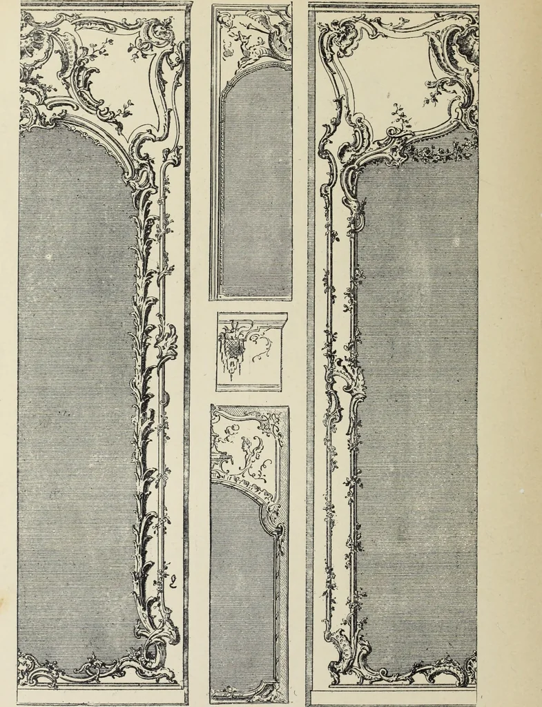 An illustration from Architecture, décoration et ameublement pendant le dix-huitième siècle, Régence - Louis XV. Symétrie et asymétrie proportions légères et courbes capricieuses, 1900, leaf 171