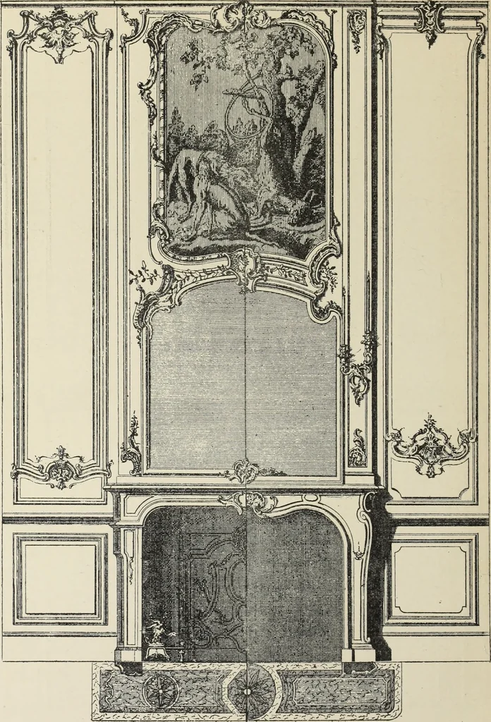 An illustration from Architecture, décoration et ameublement pendant le dix-huitième siècle, Régence - Louis XV. Symétrie et asymétrie proportions légères et courbes capricieuses, 1900, leaf 175