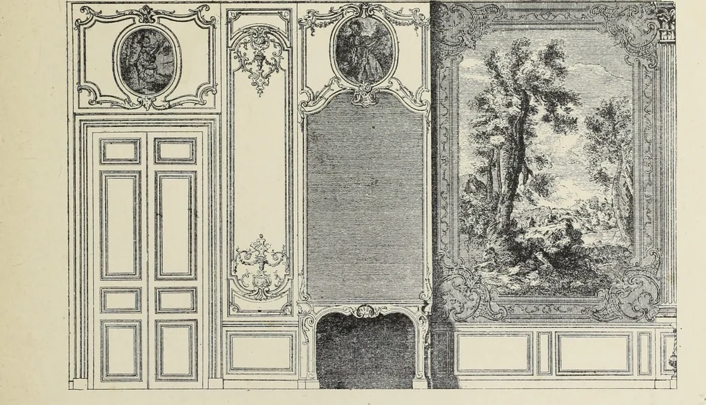 An illustration from Architecture, décoration et ameublement pendant le dix-huitième siècle, Régence - Louis XV. Symétrie et asymétrie proportions légères et courbes capricieuses, 1900, leaf 178