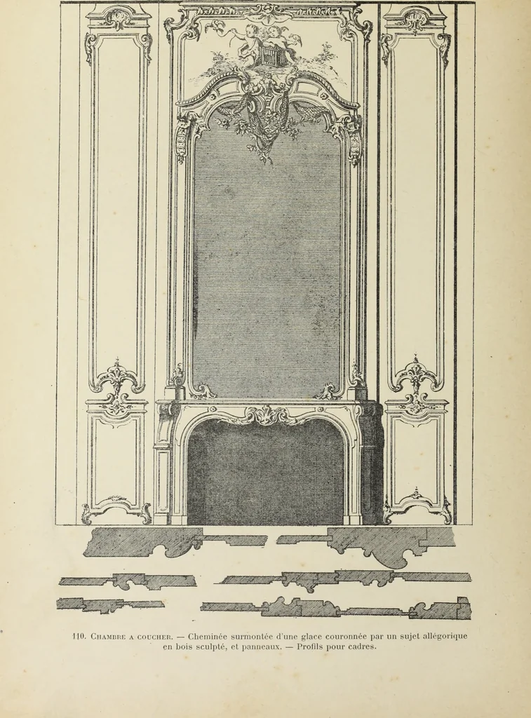 An illustration from Architecture, décoration et ameublement pendant le dix-huitième siècle, Régence - Louis XV. Symétrie et asymétrie proportions légères et courbes capricieuses, 1900, leaf 179