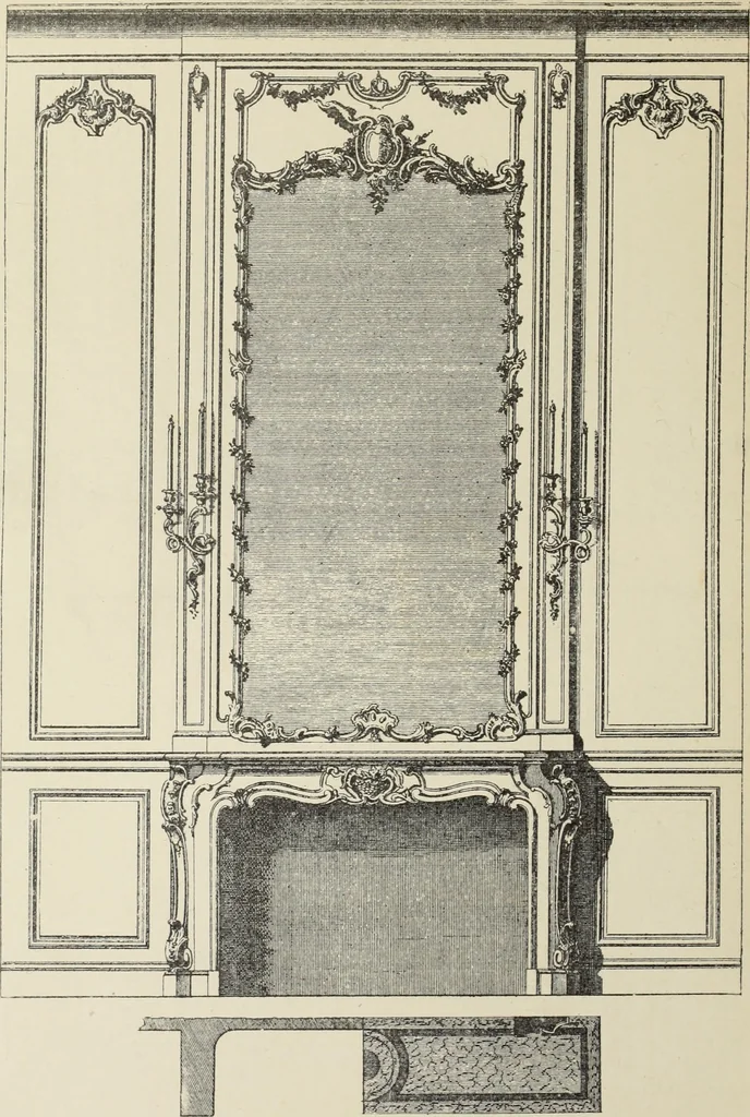 An illustration from Architecture, décoration et ameublement pendant le dix-huitième siècle, Régence - Louis XV. Symétrie et asymétrie proportions légères et courbes capricieuses, 1900, leaf 183