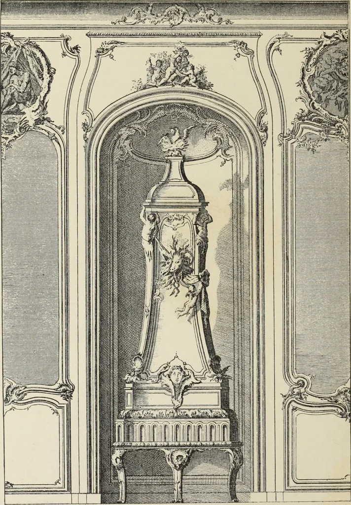 An illustration from Architecture, décoration et ameublement pendant le dix-huitième siècle, Régence - Louis XV. Symétrie et asymétrie proportions légères et courbes capricieuses, 1900, leaf 187