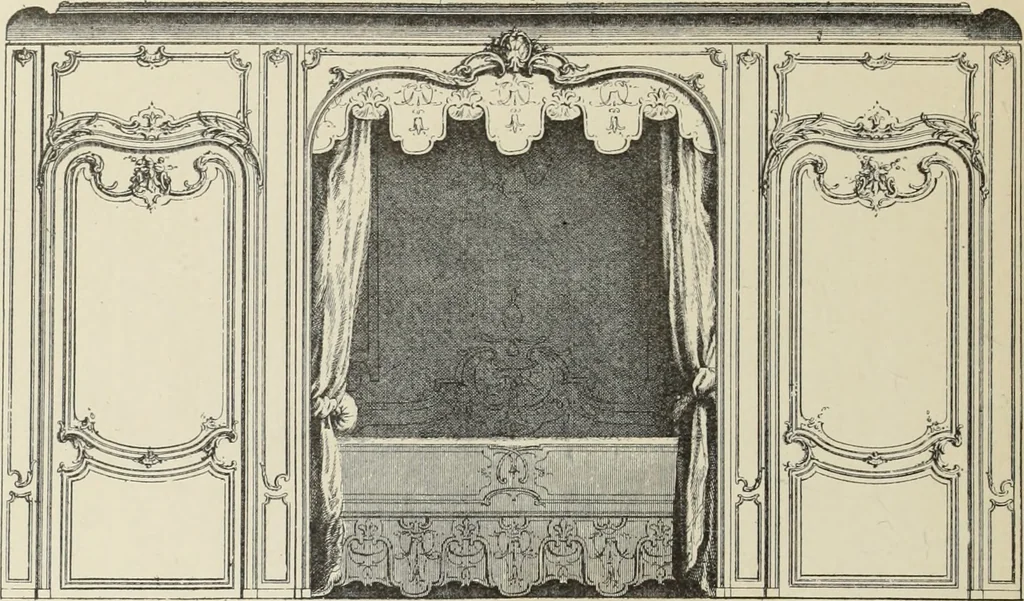 An illustration from Architecture, décoration et ameublement pendant le dix-huitième siècle, Régence - Louis XV. Symétrie et asymétrie proportions légères et courbes capricieuses, 1900, leaf 191