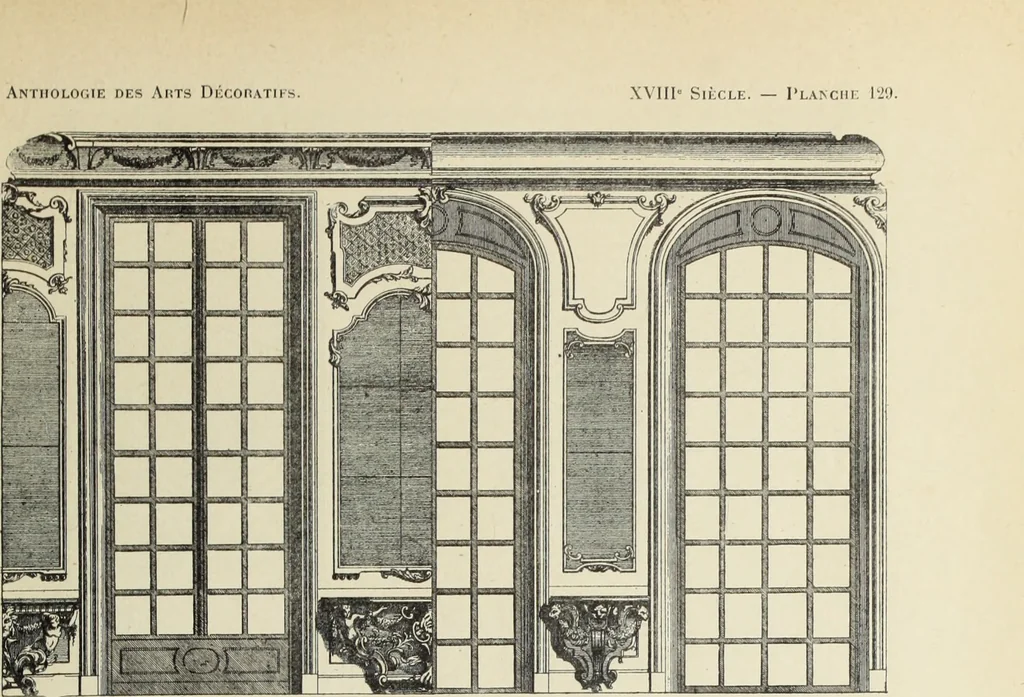 An illustration from Architecture, décoration et ameublement pendant le dix-huitième siècle, Régence - Louis XV. Symétrie et asymétrie proportions légères et courbes capricieuses, 1900, leaf 198