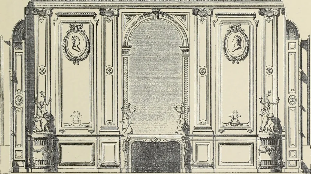An illustration from Architecture, décoration et ameublement pendant le dix-huitième siècle, Régence - Louis XV. Symétrie et asymétrie proportions légères et courbes capricieuses, 1900, leaf 204