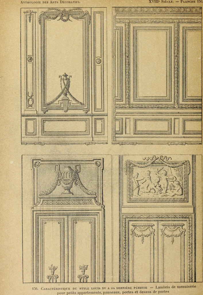 An illustration from Architecture, décoration et ameublement pendant le dix-huitième siècle, Régence - Louis XV. Symétrie et asymétrie proportions légères et courbes capricieuses, 1900, leaf 205