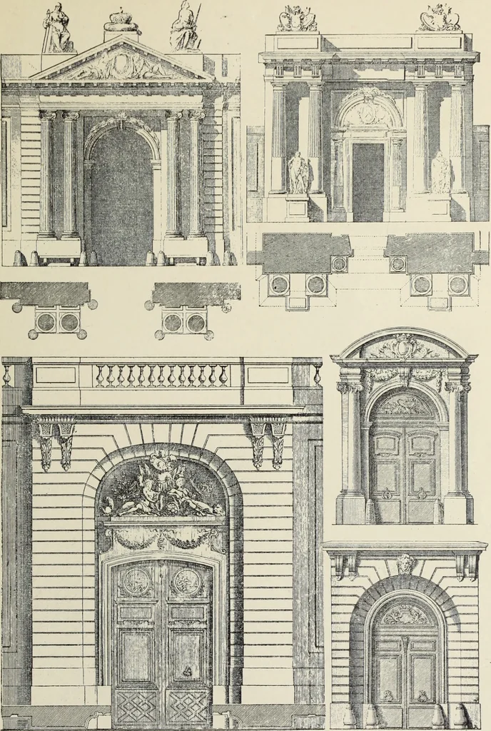 An illustration from Architecture, décoration et ameublement pendant le dix-huitième siècle, Régence - Louis XV. Symétrie et asymétrie proportions légères et courbes capricieuses, 1900, leaf 212