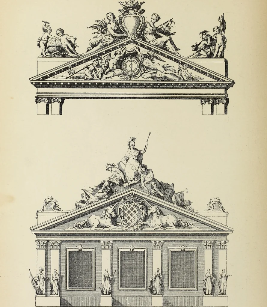 An illustration from Architecture, décoration et ameublement pendant le dix-huitième siècle, Régence - Louis XV. Symétrie et asymétrie proportions légères et courbes capricieuses, 1900, leaf 213