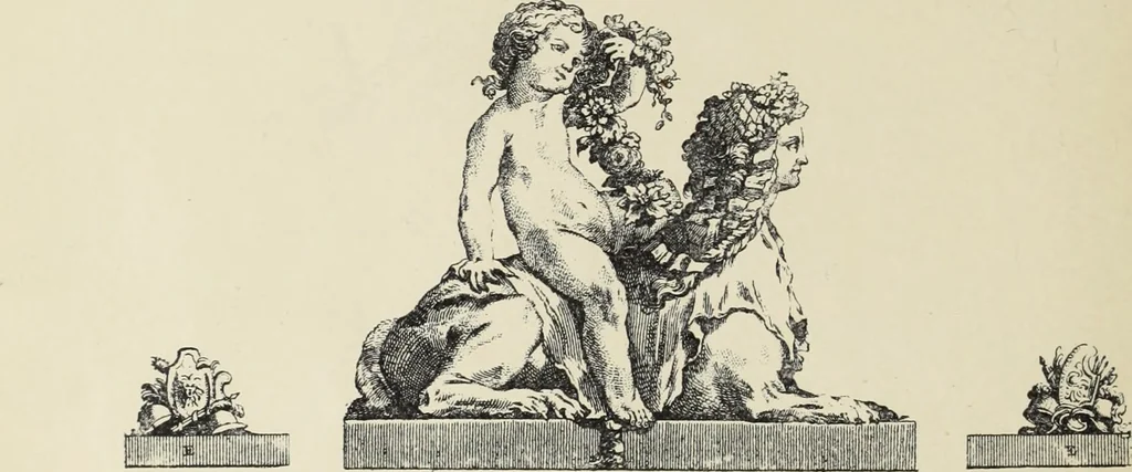 An illustration from Architecture, décoration et ameublement pendant le dix-huitième siècle, Régence - Louis XV. Symétrie et asymétrie proportions légères et courbes capricieuses, 1900, leaf 215