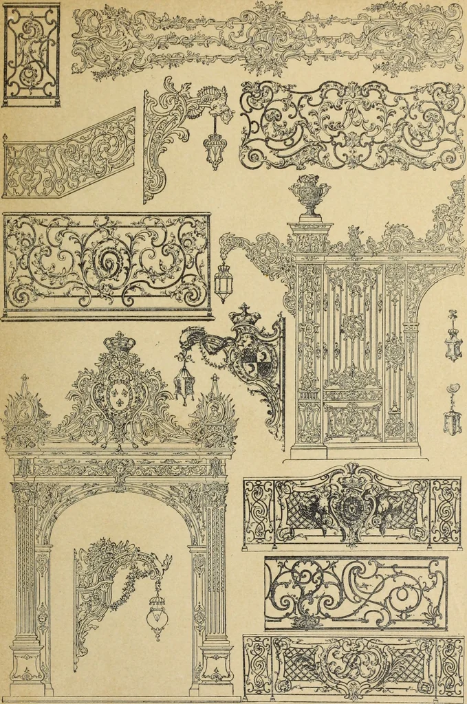 An illustration from Architecture, décoration et ameublement pendant le dix-huitième siècle, Régence - Louis XV. Symétrie et asymétrie proportions légères et courbes capricieuses, 1900, leaf 224