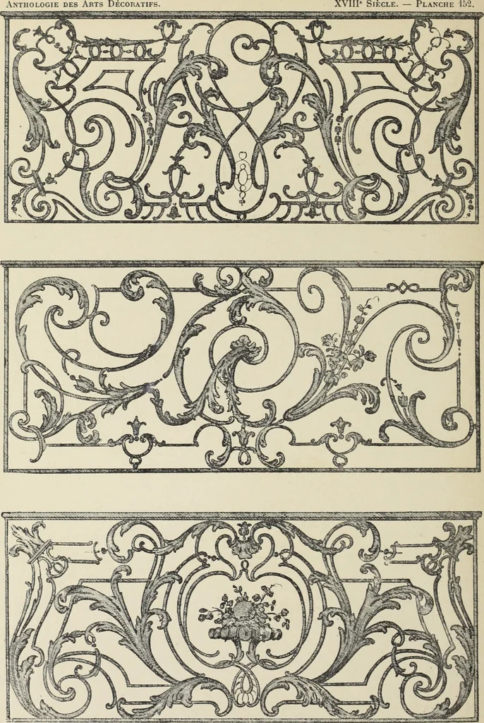 An illustration from Architecture, décoration et ameublement pendant le dix-huitième siècle, Régence - Louis XV. Symétrie et asymétrie proportions légères et courbes capricieuses, 1900, leaf 225