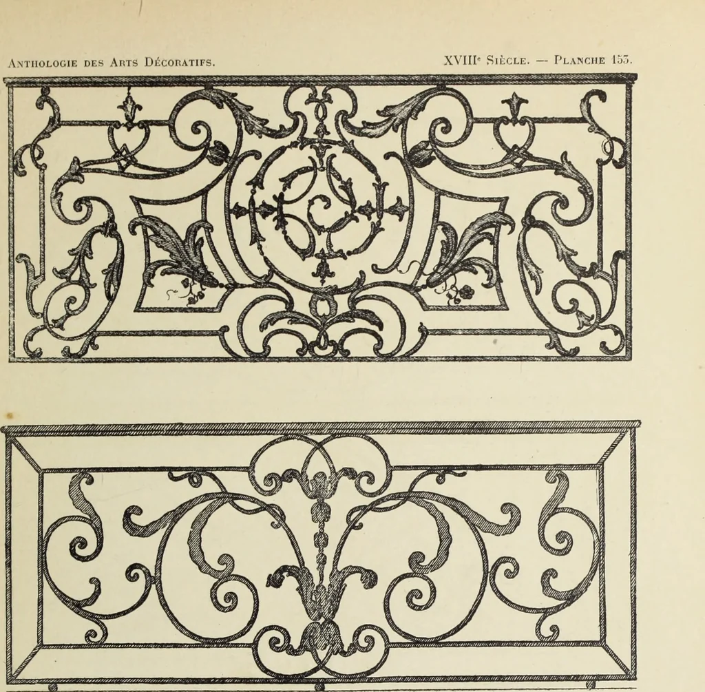 An illustration from Architecture, décoration et ameublement pendant le dix-huitième siècle, Régence - Louis XV. Symétrie et asymétrie proportions légères et courbes capricieuses, 1900, leaf 226