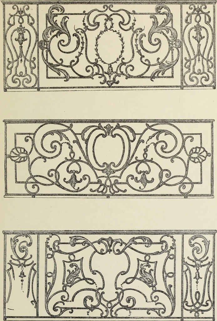 An illustration from Architecture, décoration et ameublement pendant le dix-huitième siècle, Régence - Louis XV. Symétrie et asymétrie proportions légères et courbes capricieuses, 1900, leaf 228